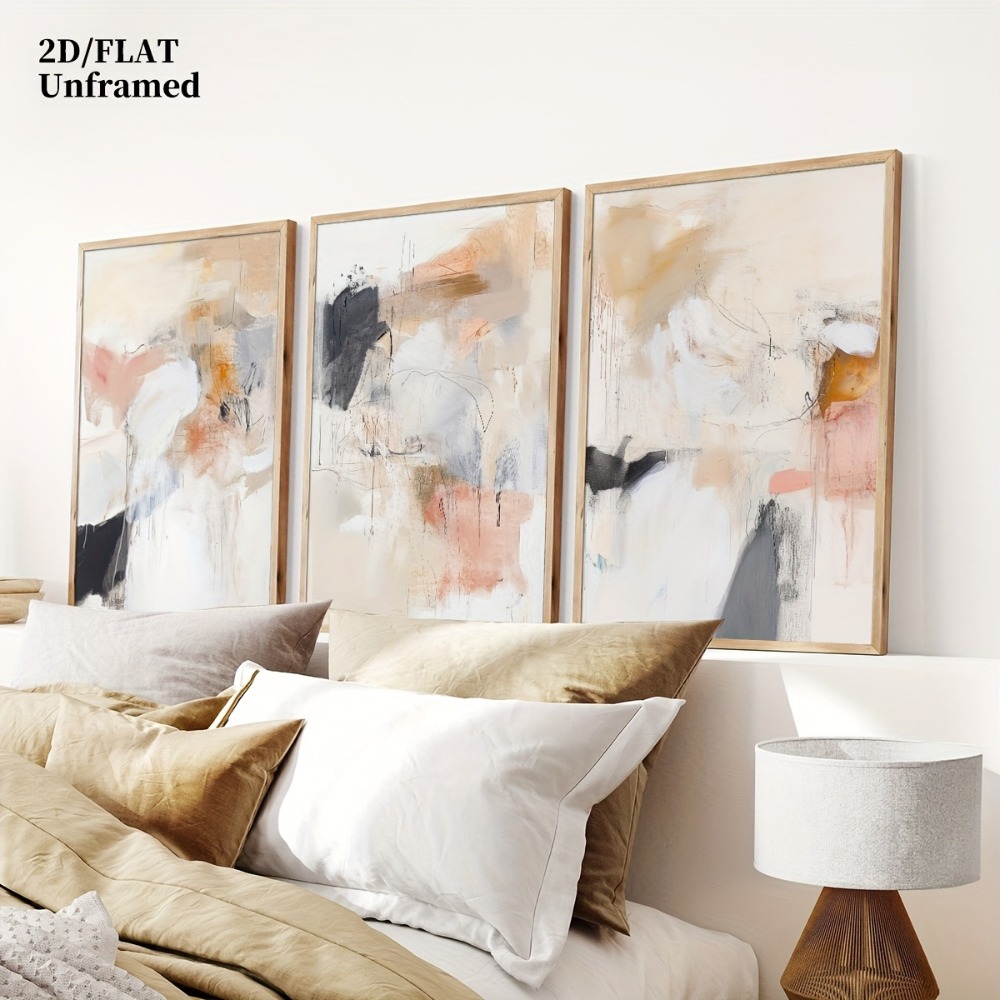 3pcs Frameless,Neutral Beige B - огляд і ціна Abstract Canvas Set