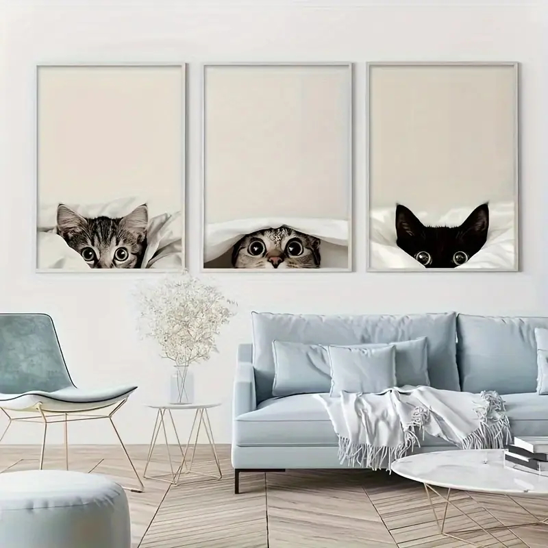 3PCS Peeking Cats Under The Bl - огляд і ціна Abstract Canvas Set